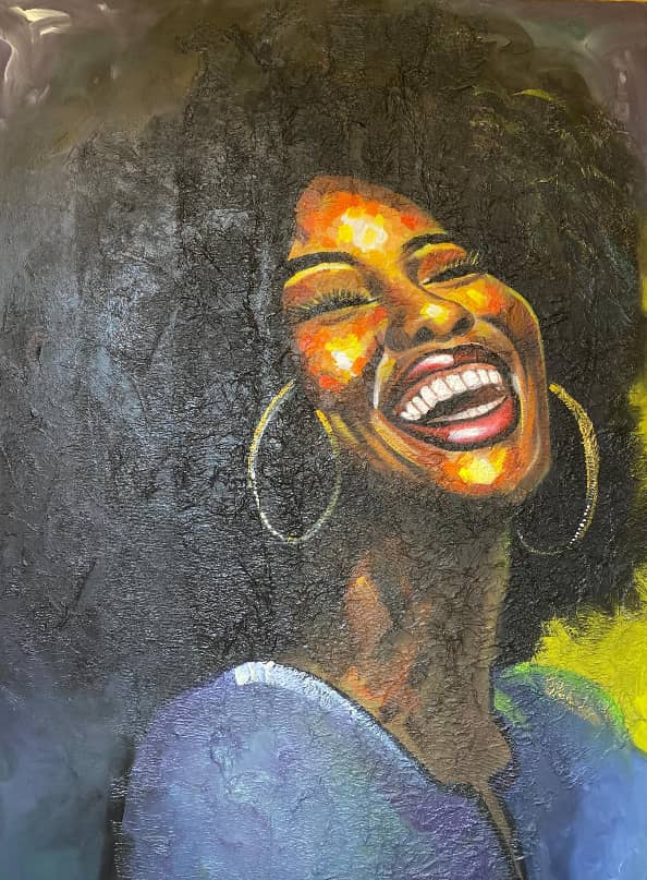 Laughing woman, oil portrait