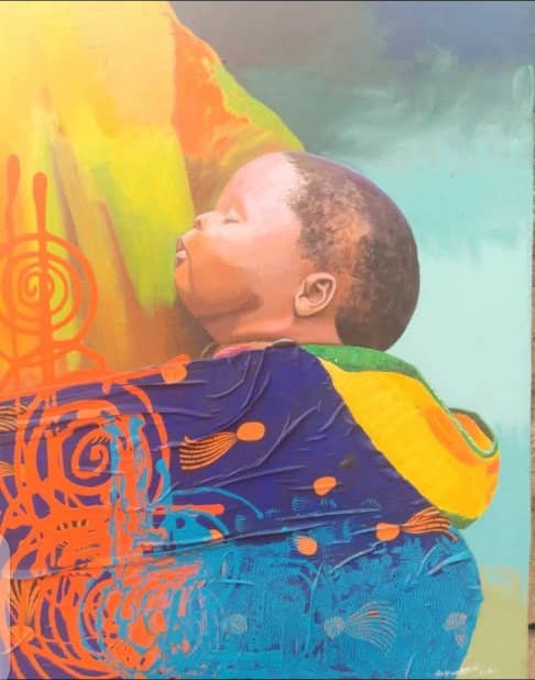 Mother and baby wrapped in colour